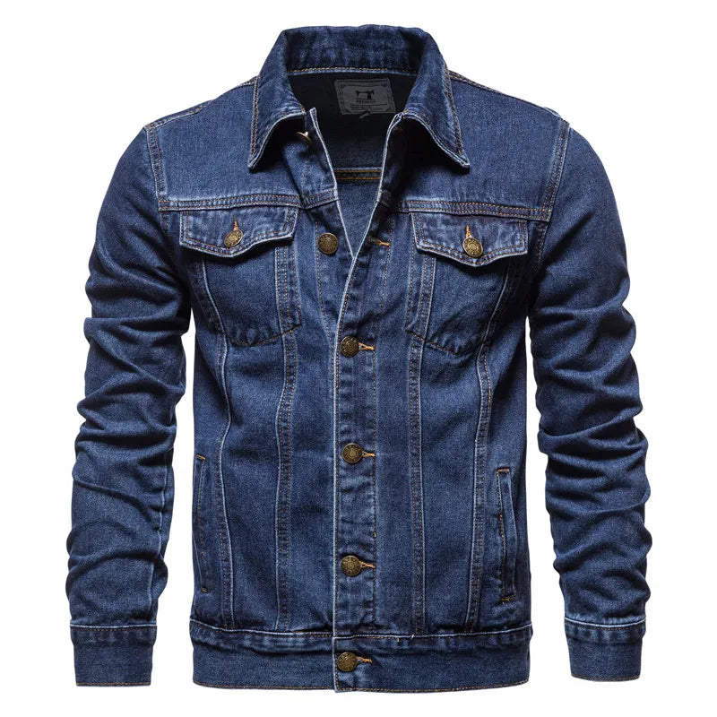 2025 Autumn Men's Solid Denim Jackets Fashion Motorcycle Vintage Jeans Jackets Hommes Slim Fit Cotton Casual Black Blue Coats