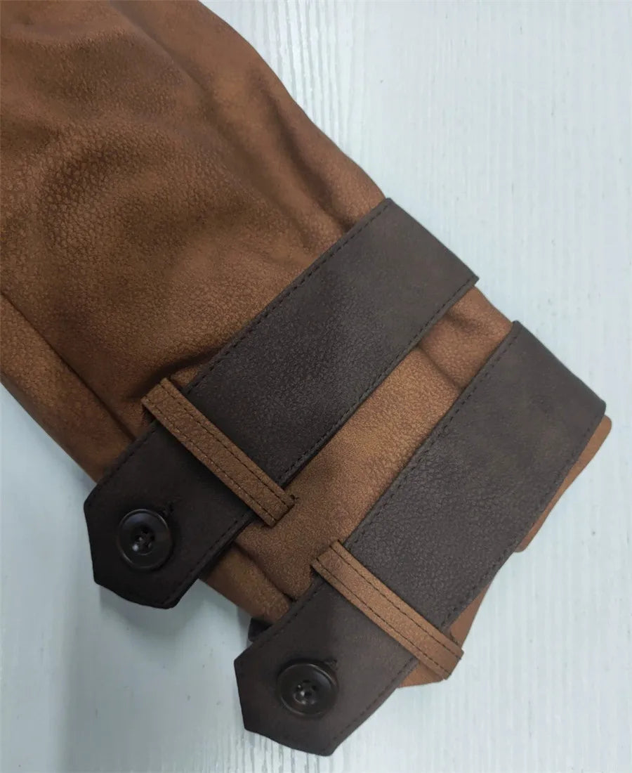 Veste rétro épaisse en similicuir PU pour homme | Motif contrasté