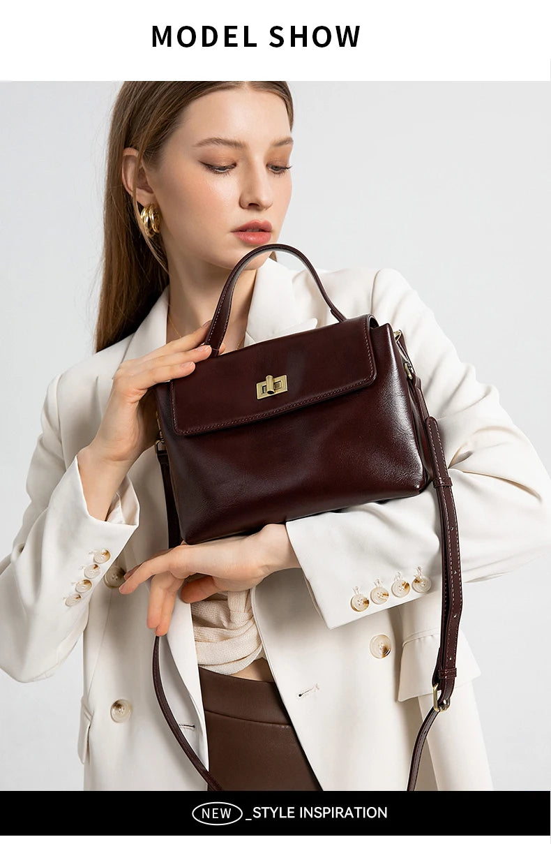 Sac à Main Cuir Véritable Femme | Top Handle Vintage | Cire Huile | Bandoulière Croisée | Designer Luxe
