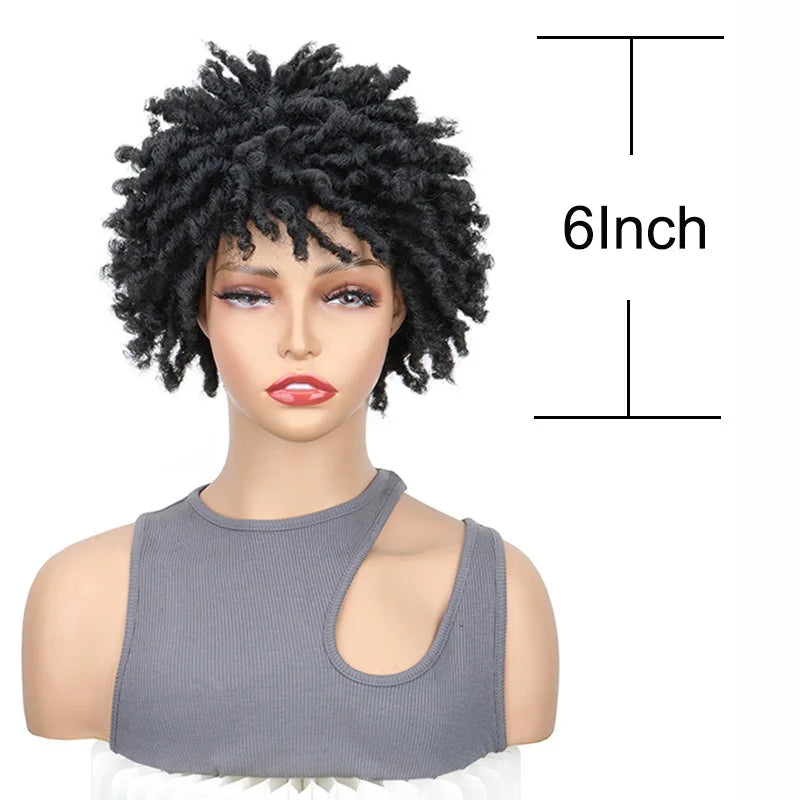 Perruque synthétique courte à fausses locks bouclées