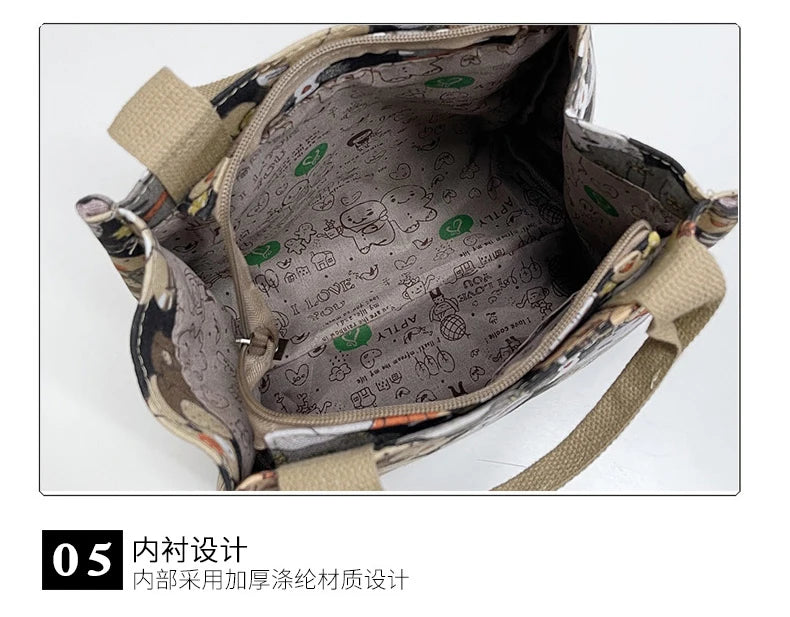 Fashionable Top-Handle Bag with Cute Cat Pattern, Portable Mommy Bag for Women