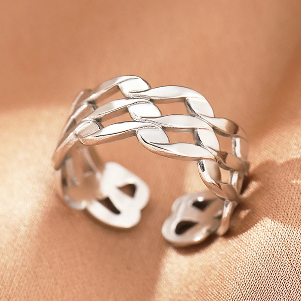 Bague Acier Inoxydable Vintage Ajourée Réglable | Luxe Léger | Statement Élégant | Bijou Femme