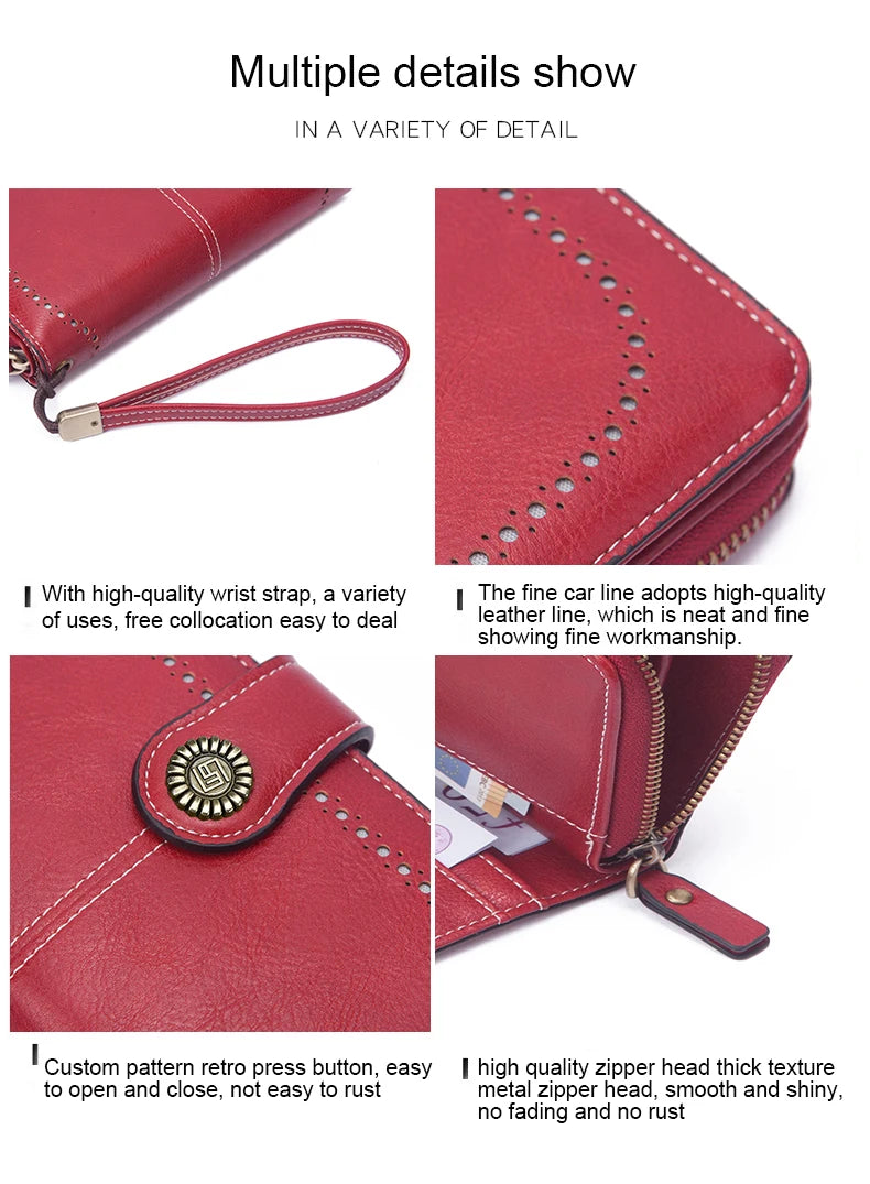 Vintage Large Capacity Women's Purse, Monochrome, Multi-card, Long Wallet, Multi-functional Zipper Strap, Wrist Strap, New