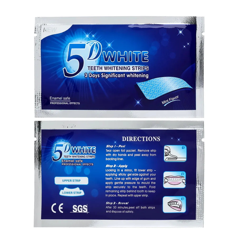 Bandelettes Blanchissantes 5D | Gel Blanchiment Dents | Élimine Taches Café & Tabac | Kit Maison