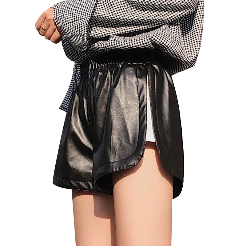 Short PU Taille Haute Femme | Casual Large | Pantalon Automne-Hiver | Grande Taille Bootcut