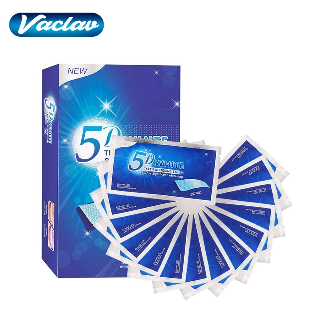 Bandelettes Blanchissantes 5D | Gel Blanchiment Dents | Élimine Taches Café & Tabac | Kit Maison