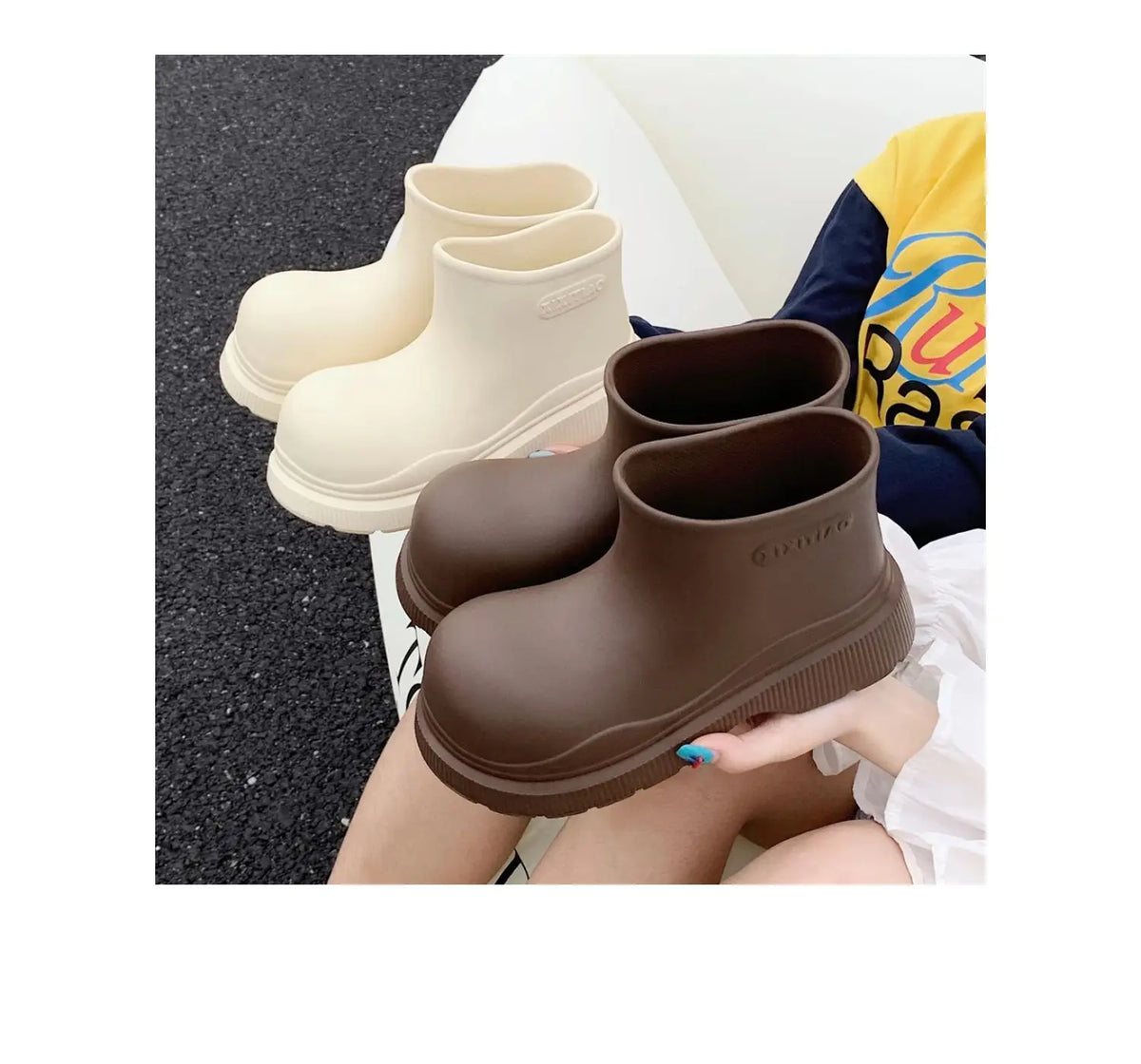 Bottes de Pluie Femme Imperméables | Tige Courte Large | Semelle Épaisse | Chaussures Eau Confortables