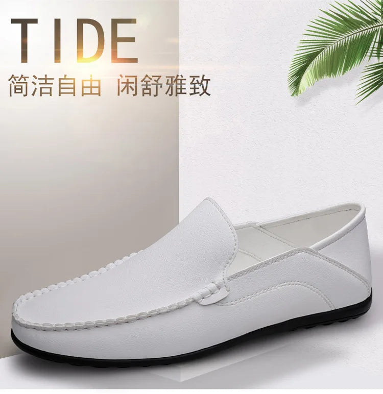 Mocassins Homme Mariage | Cuir Fendu Blanc | Chaussures Conduite Légères | Slip-On Casual Élégant 2026