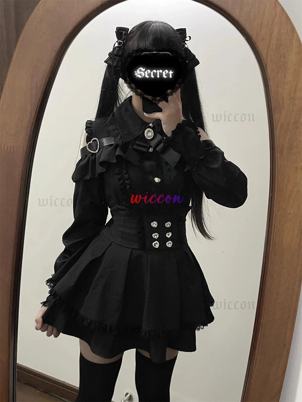 Jirai Kei Outfit Lolita Girls Shirt Skirt Set Women Kawaii Bow Long Sleeve Y2K Casual Aesthetic Shirt Japanese Style Women