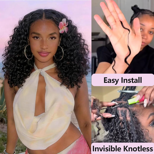 Human Crochet Hair Invisible Knot Pre Looped Deep Curly Wave Crochet Hair Extensions Human Hair 14-22 Inches For Women