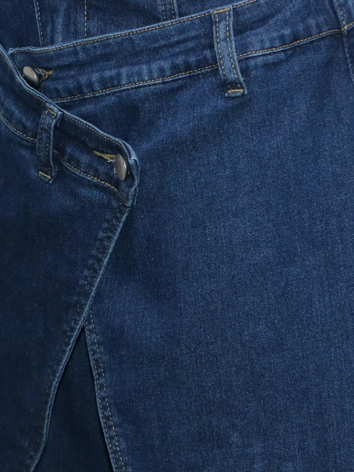 Vintage Washed Denim Wide Leg Pants Women Asymmetrical Wrap Overlap High Waist Y2K Streetwear Casual Fashion Baggy Jeans