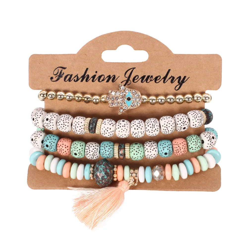 Bohemian Handmade Beaded Bracelet Set For Women Summer Colorful Beaded Chain Bangle Girls Boho Jewelry Accessories