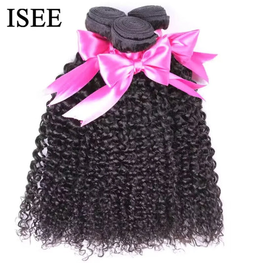 ISEE HAIR Brazilian Kinky Curly Remy Human Hair Weave Bundles Natural Color Can Order 1/3/4 Bundles Curly Hair Extensions