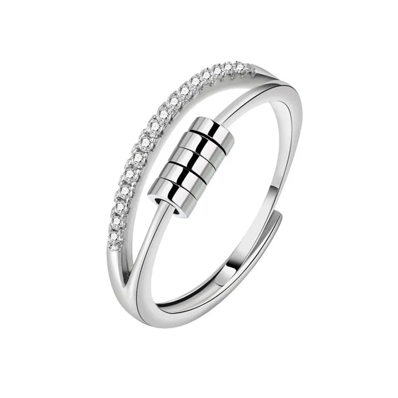 Rotating Jewelry Adjustable Anxiety Ring For Women Girls Fashion Flower Round Beads Pendant Finger Rings Anti-Stress Gifts