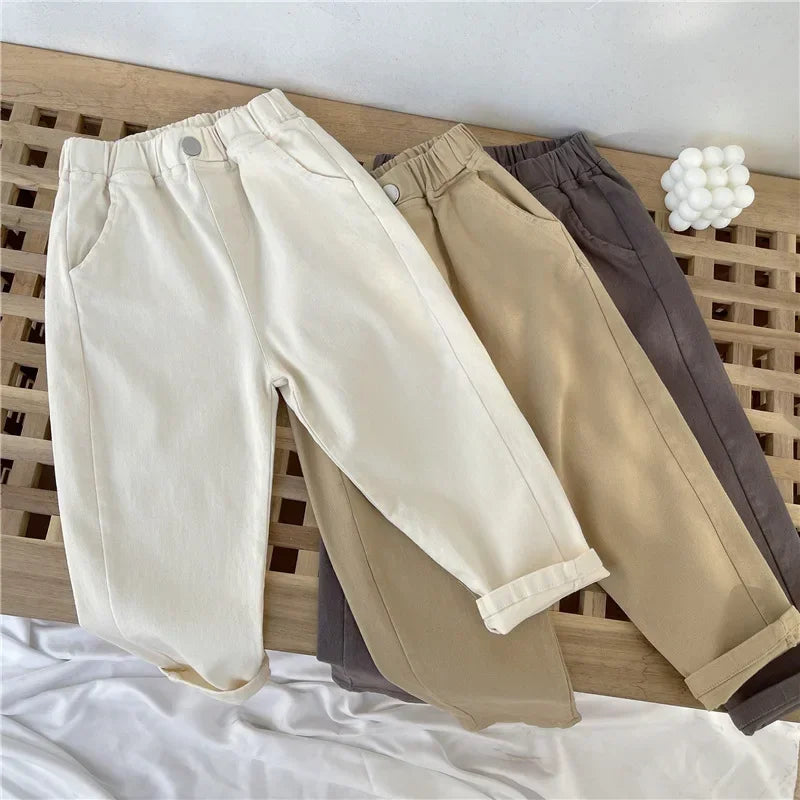 1-8 Years Boys Pants Kids Cargo Pants Mid-Rise Button Casual Outdoor Comfortable Breathable Spring Fall Fashion Children Trousers