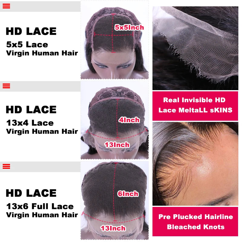 Queen Hair Real HD Invisible Wig 13x6 13x4 5x5 6x6 7x7 Undetectable Lace 100% Raw Human Hair Wigs Body Wave / Straight
