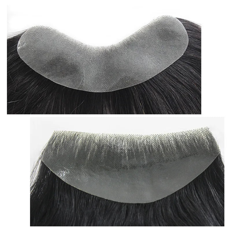 Hotsale 100% Human Hair Piece Men Topper  V Loop Super Thin Skin PU Front Line Forehead System Toupee Patch Wig for Men