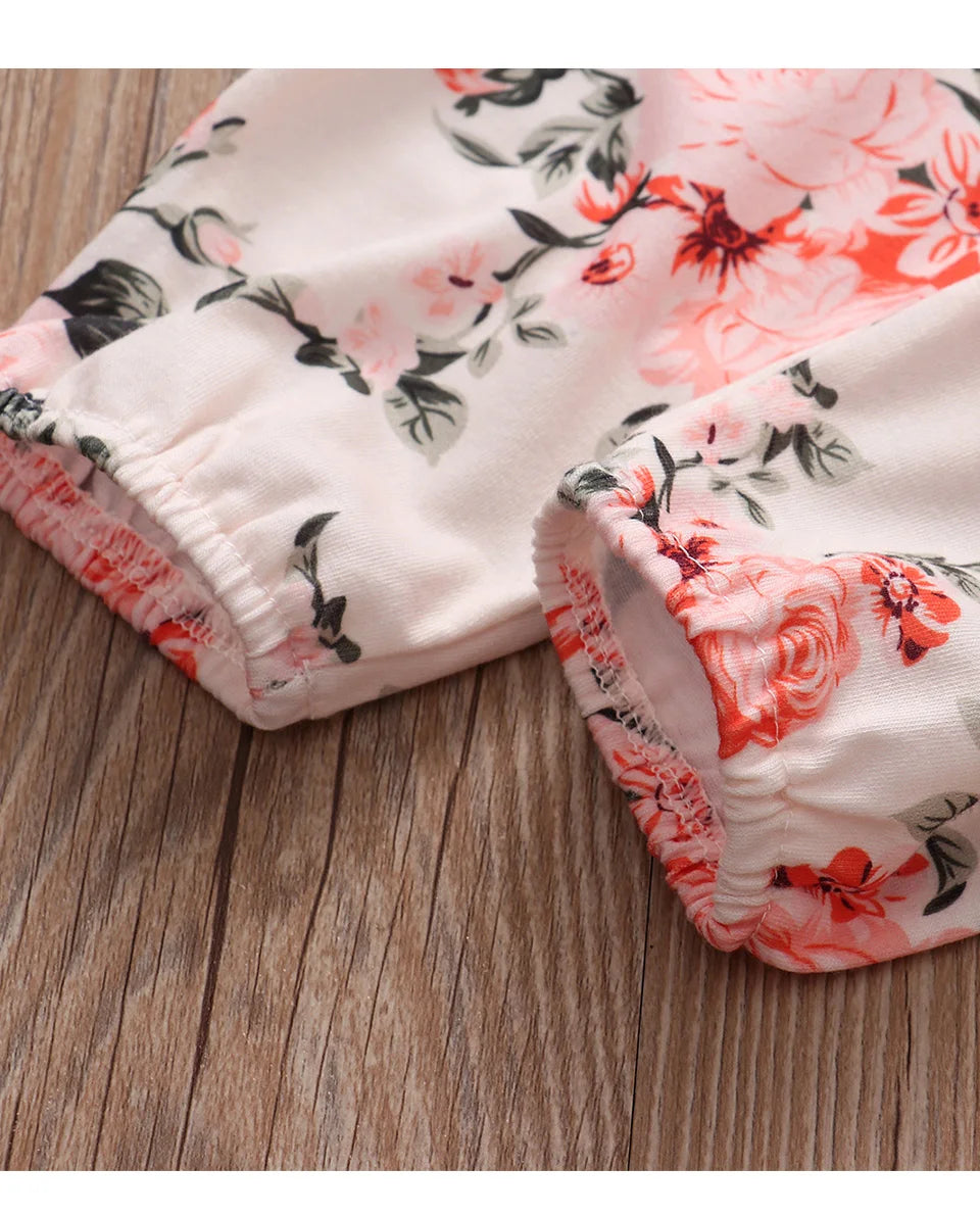 Newborn Baby Girl Clothes Set Solid Knitting Long Sleeve Tops Floral Print Pants Headband 3Pcs Outfits Casual Infant Clothing