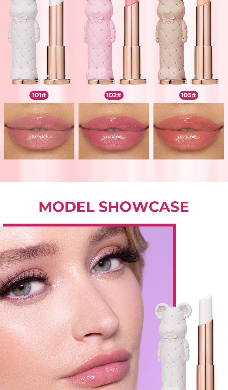 Beauty Glazed Bear Moisturizing Lipstick, Colored Lip Balm, Nourishing Lip Stick, Easy to Color, Watery