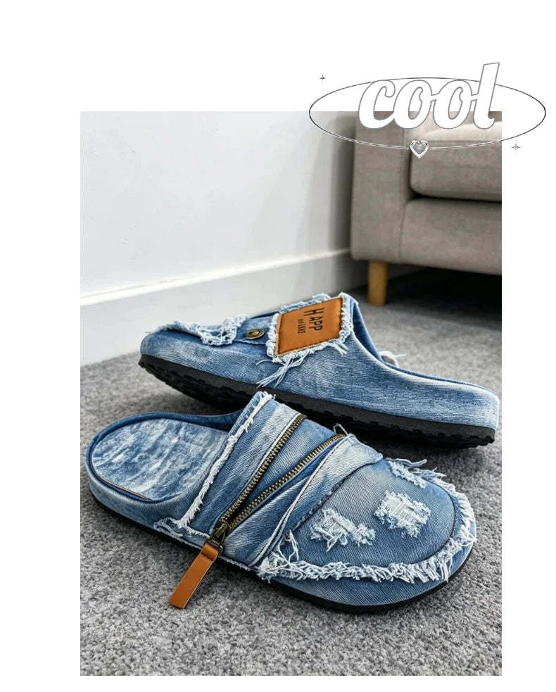Chaussures Homme Tendance Été 2026 | Denim Bleu Canvas | Grande Pointure 47 | Casual Slip-On Street
