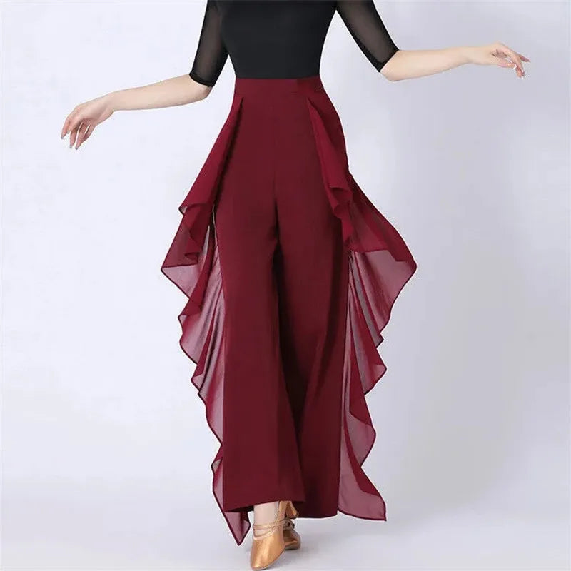 Dance Wide-Leg Pants Women's High-Waist Pants Lotus Leaf Side Loose Training Pants 2022 New Dance Female Pants
