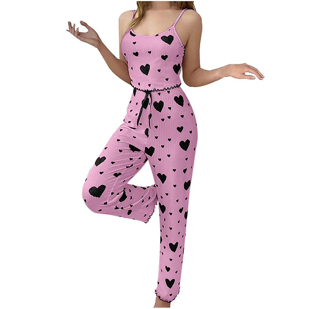 Women's Pajamas, Plus Size Pajama Set, 2-Piece Short Vest + Trousers, White, Breathable, Soft, Casual, Love Print