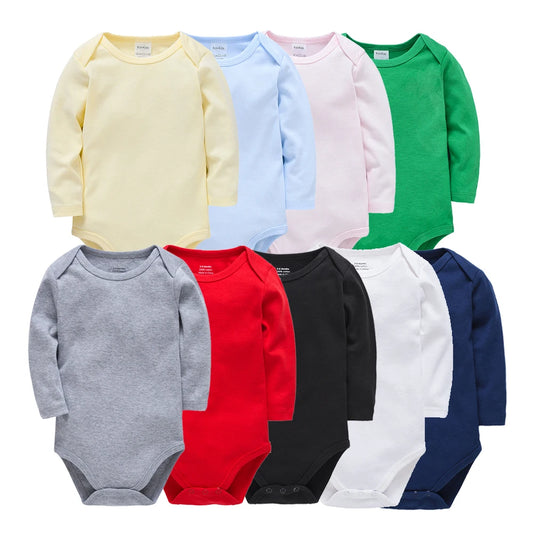 Baby Bodysuit Long Sleeve Body Suit Pure Color Jumpsuit Newborn Cotton Clothes Toddler Unisex Multicolor Onesie Playsuit Sunsuit