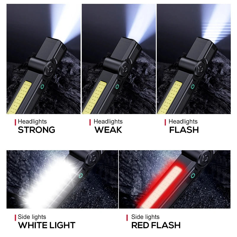 Portable Rechargeable Work Lights LED Folding Torch with Magnetic Base COB Light 90°Rotate Camping Emergency Lamp