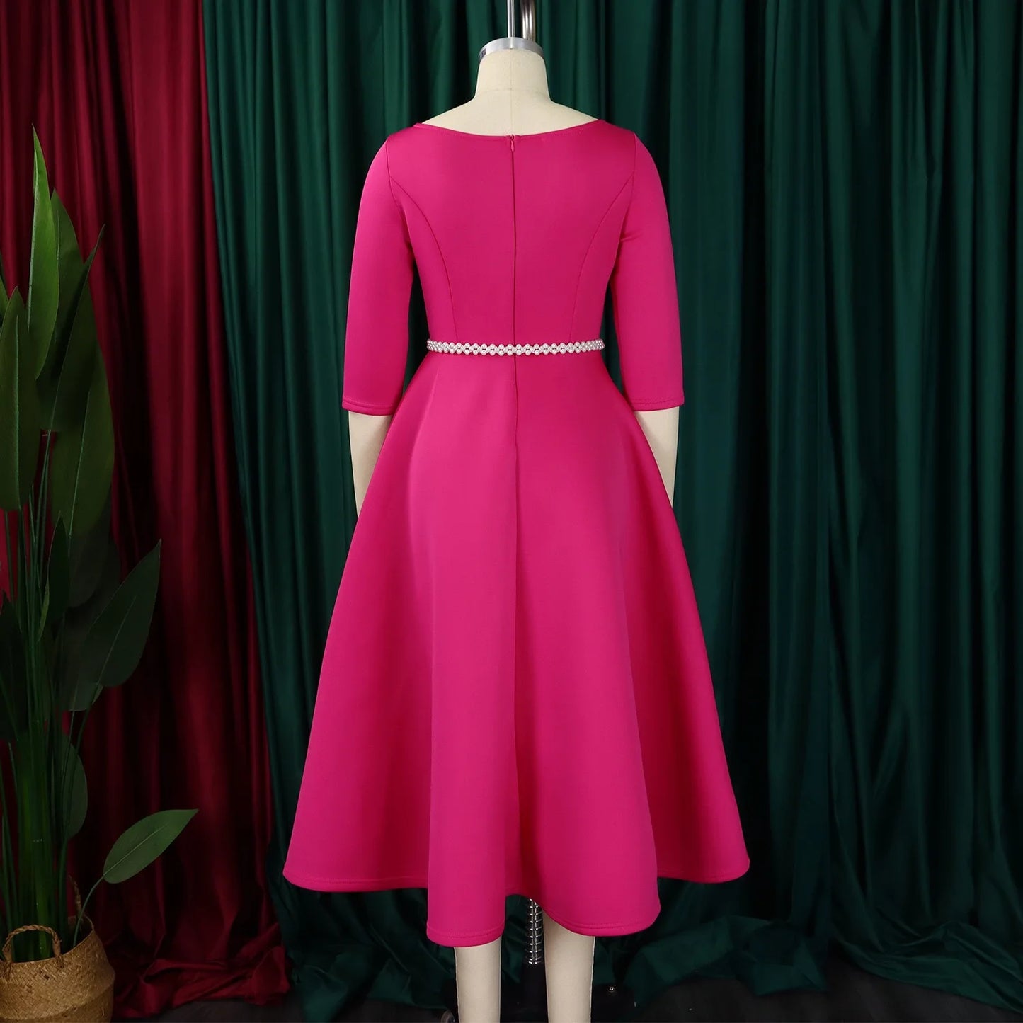 Luxury Dresses for Woman O Neck Full Sleeve Belt Waisted High Waisted Pleated A Line Ankle Length Elegant Female Birthday Gowns