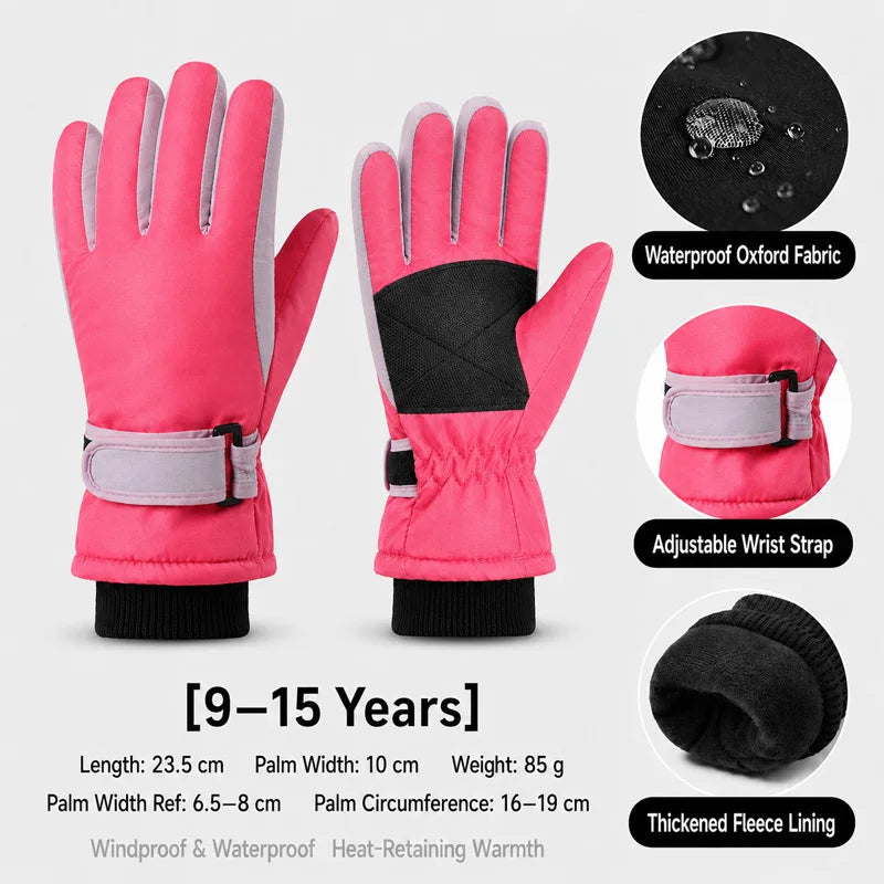 Gants de Ski Hiver Enfant | Imperméables Coupe-Vent | Doublure Polaire | Garçon & Fille 3-15 ans