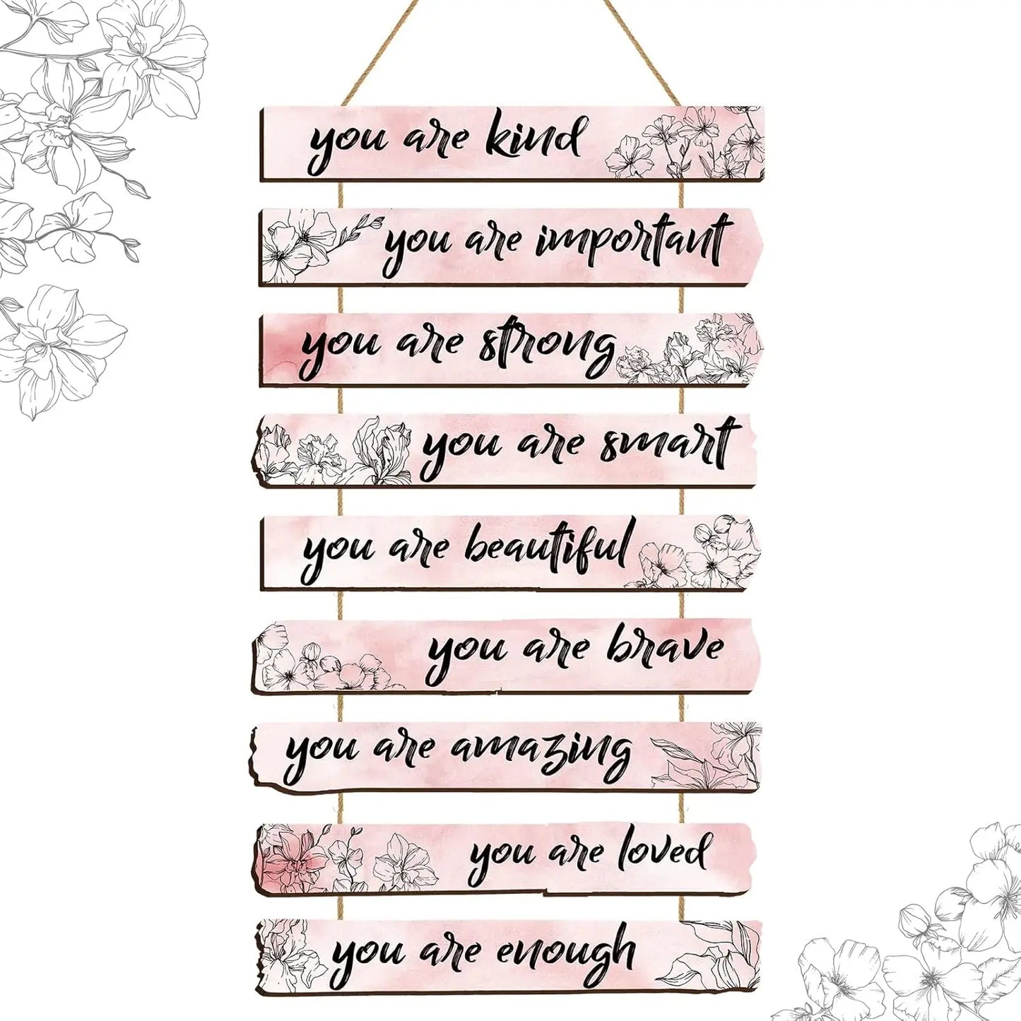 1Set Inspirational Floral Wall Decor You Are Amazing Beautiful Love Quotes Wooden Art Wall Sign Positive Home Decors for Bedroom