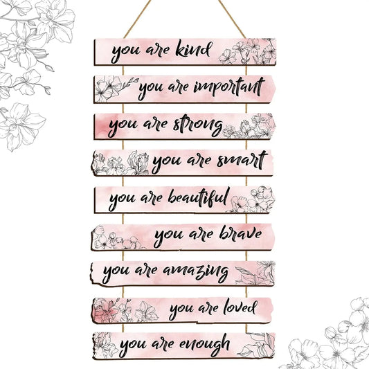 1Set Inspirational Floral Wall Decor You Are Amazing Beautiful Love Quotes Wooden Art Wall Sign Positive Home Decors for Bedroom