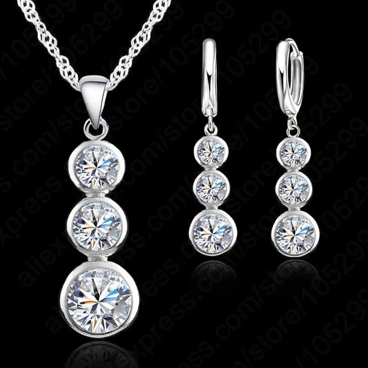 Women's Classic 925 Sterling Silver Bridal Jewelry Sets Pendants Necklaces Earring Set For Wedding Engagement Accessory