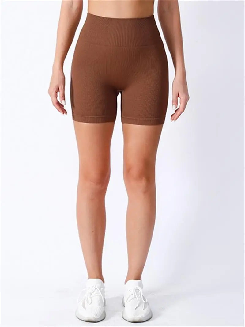 Short Yoga Taille Haute Femme | Lift Fesses Serré | Uni Côtelé | Sport