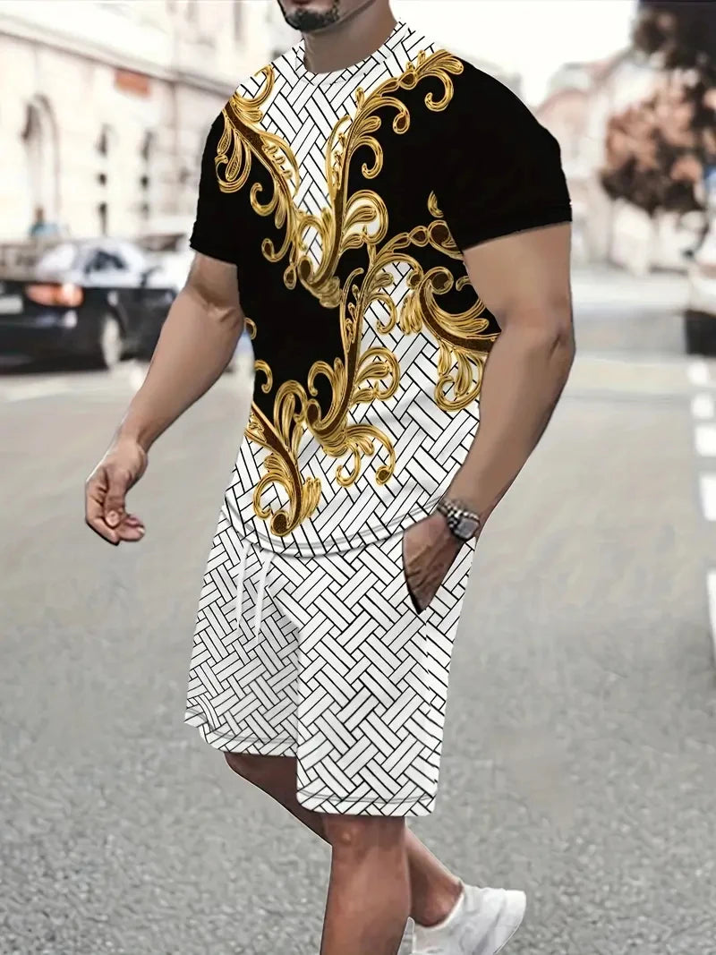 Ensemble t-shirt imprimé et short pour homme | Cordon de serrage