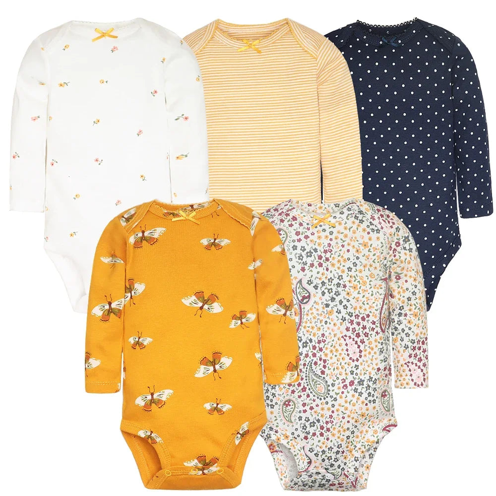 Lot 5 Bodys Bébé 2026 | Combinaison Garçon & Fille | Manches Longues | 100% Coton | Nouveau-Né