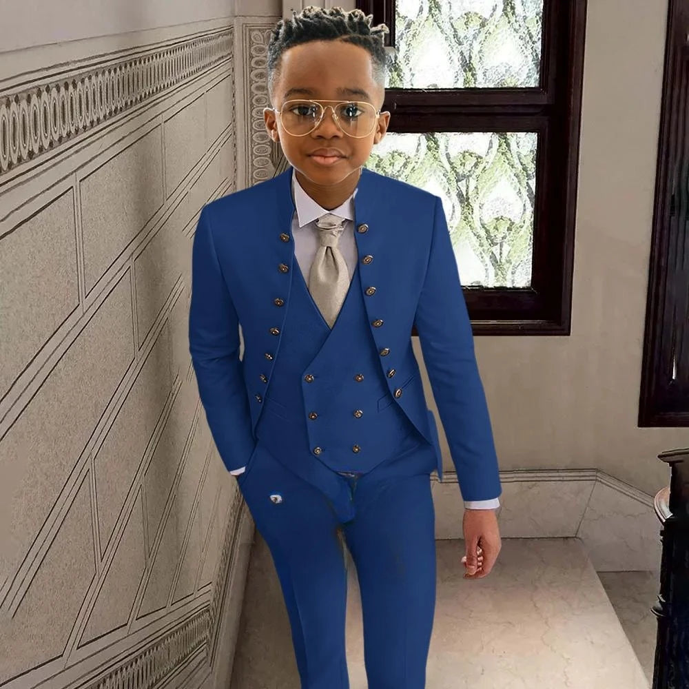 Fashionable Kids Stand-up Collar Suits 3 Pieces Jacket Vest Pants Performance Outfit Comfortable Boys Tuxedo Wedding Guest Wear