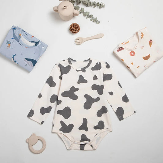 Baby Romper for Girls and Boys Soft Cotton Long Sleeves Onesie Jumpsuits Cartoon Printed Infant Newborn Bodysuit Clothes