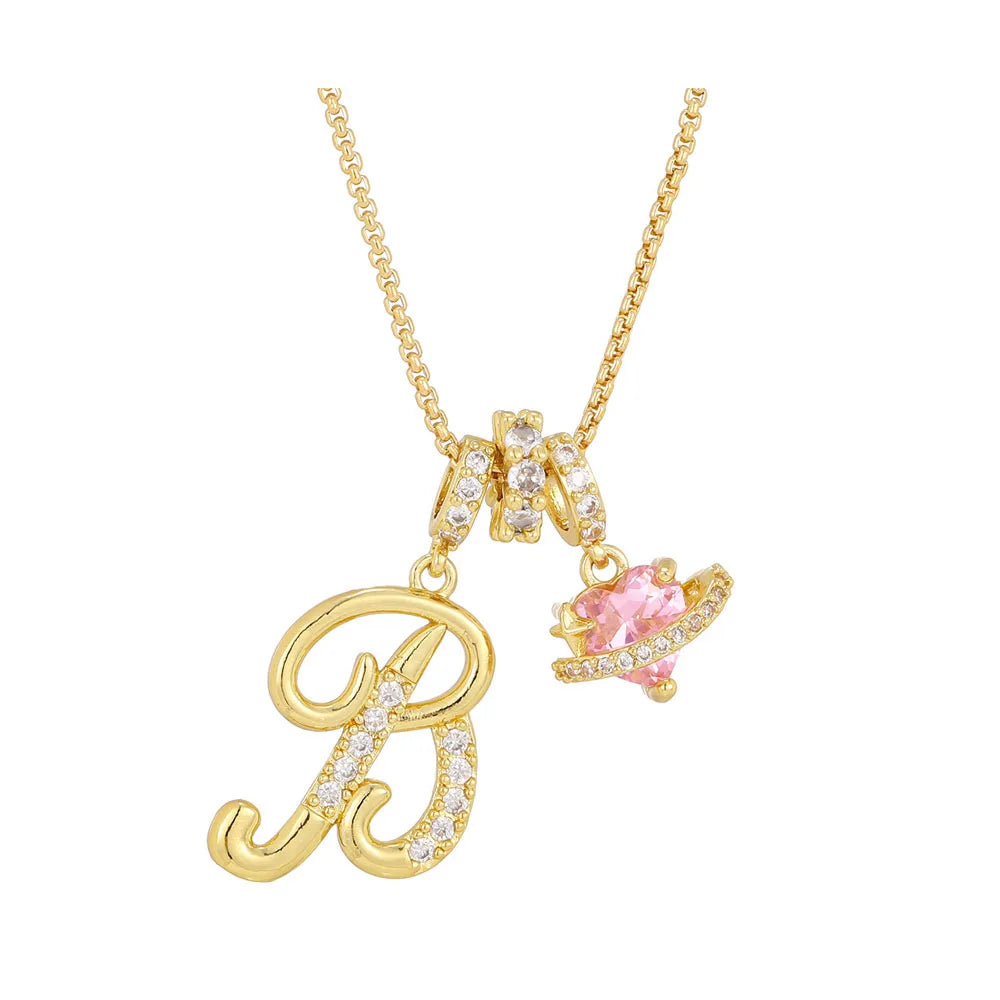 Women's Initial Heart Necklace with Customizable Name Art Design Letter Jewelry Gold Chain Set Adjustable Size Hypoallergenic