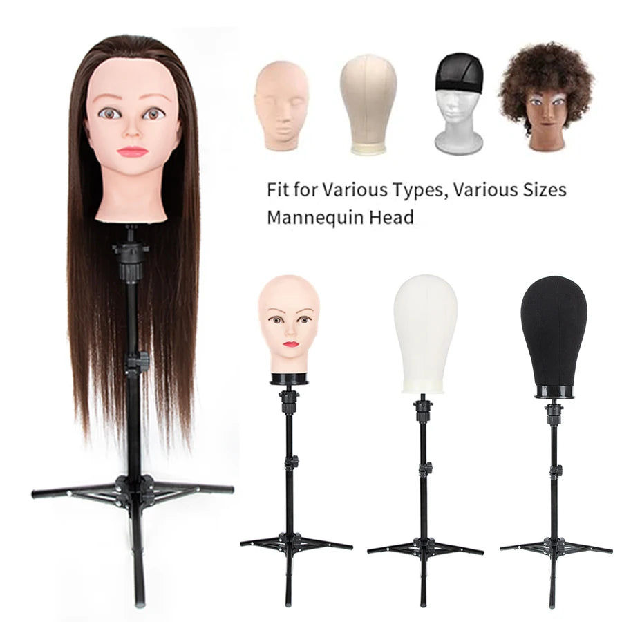 Wig Stand Tripod, Adjustable Mannequin Head Stand, Wig Head, and Canvas Block Head Stand for Training Heads (43.3in and 19.6in)