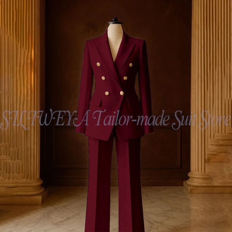 Ensemble Tailleur 2 Pièces Femme | Veste Double Boutonnage & Pantalon Droit | Élégant Bureau Toutes Saisons | Sur Mesure
