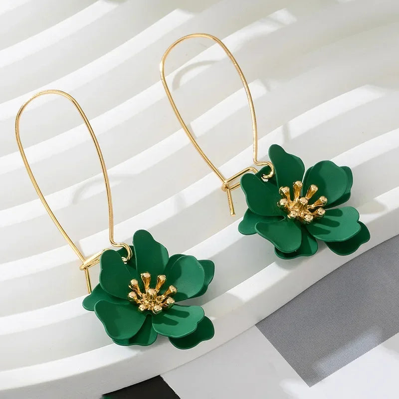 Hoop Earrings for Women Girls Spray Enamel Flower Geometric Ear Accessories Holiday Party Gift Fashion Jewelry EE007