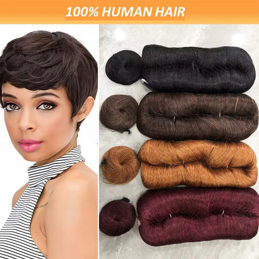 28PCS Brazilian Short Human Hair Extensions #1B#4#30#99J One Pack For A Full Head 100% Human Hair Bundles With Free Closure