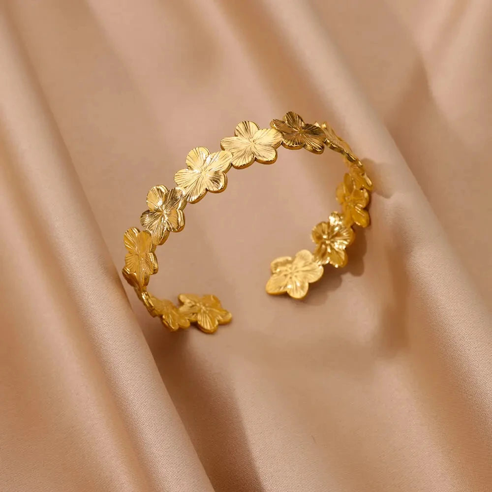 Exquisite Classic Bump Pattern Opening Bangles Bracelet For Women Cuff Bracelet Gold Color Stainless Steel Hand Ornament Gift