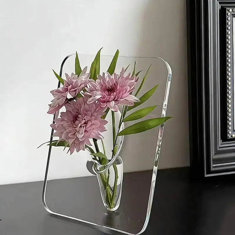Vase à fleurs en acrylique Art moderne Cadres décoratifs transparents pour la maison Étagère de bureau Salon Affichage floral