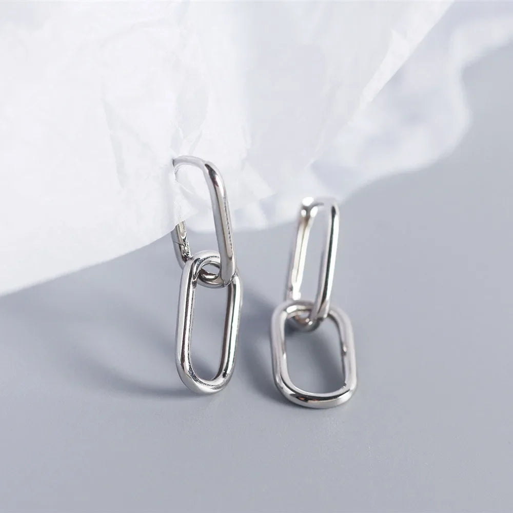 Créoles Ovales Géométriques Argent 925 | Style Métal Simple Détachable | Femme | Bijou Cadeau