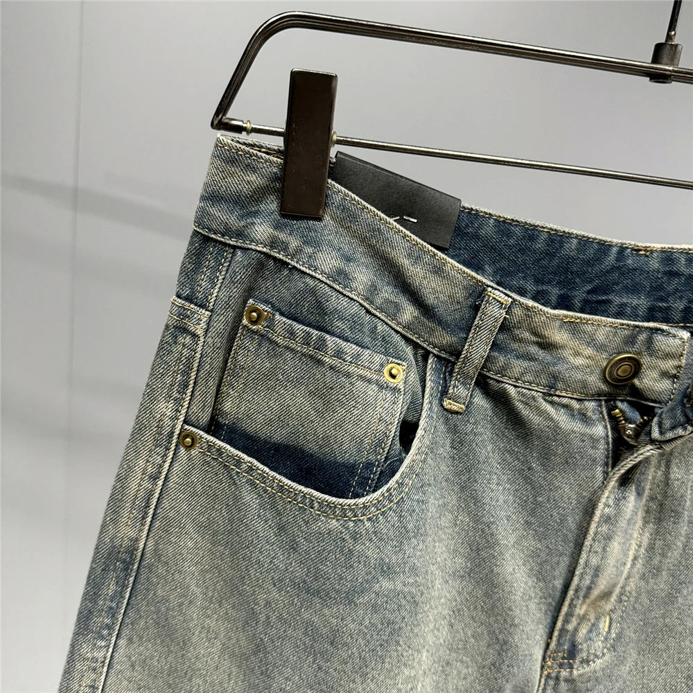 American Streetwear Baggy Jeans For Men's Clothing Vintage Distressed Gray Denim Pants Harajuku Casual Skateboard Pants Male