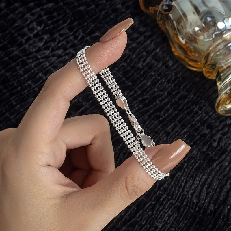 Bracelet Charms Argent 925 | Chaîne Perles 20cm | Bijou Mariage Femme & Homme | Mode Élégant