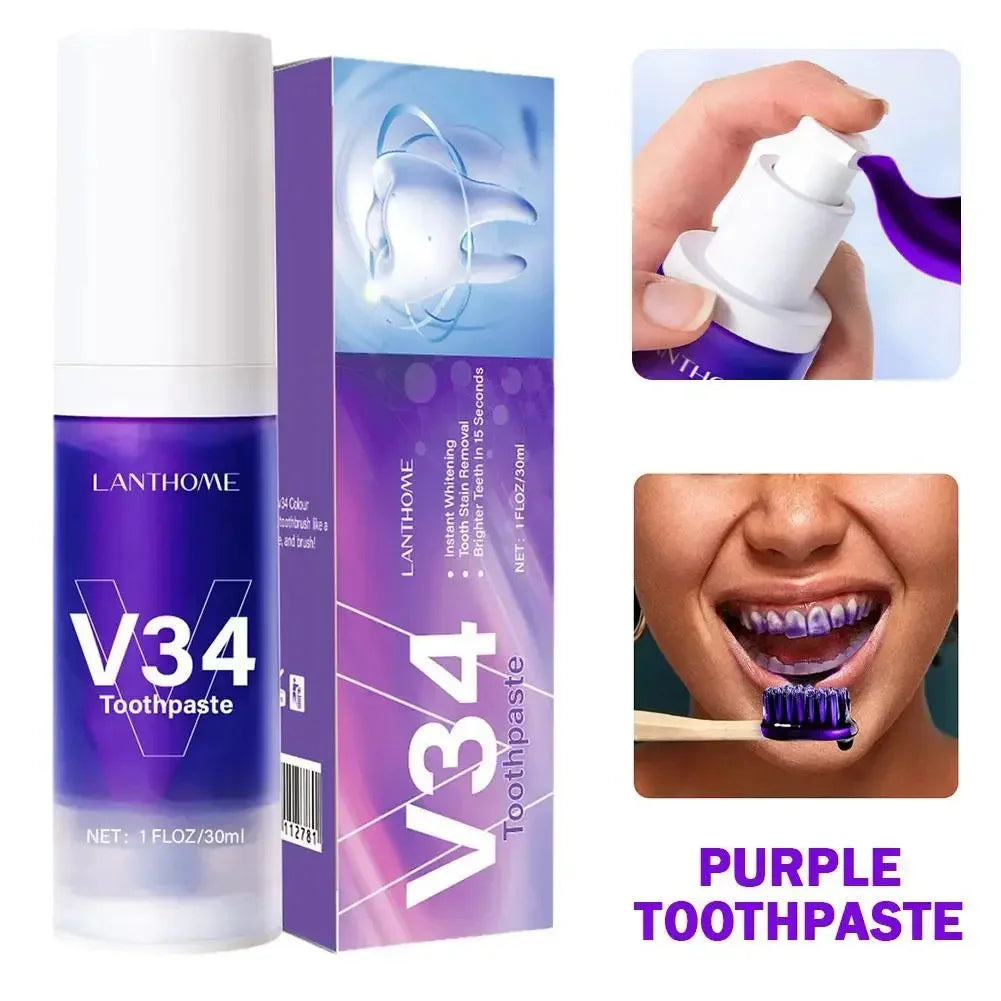 Dentifrice Blanchissant Violet V34 | Élimine Plaque & Taches | Haleine Fraîche | Hygiène Dentaire