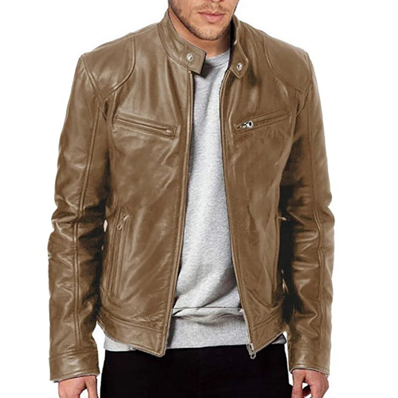 Veste style motard en similicuir PU pour homme | Zippée